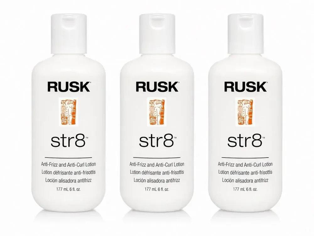 3x RUSK Str8 Anti-Frizz Anti-Curl Lotion 6 fl oz 177ml Hair Smoothing